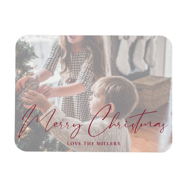 Merry Christmas Red Minimalist Photo Magnet (Horizontal)