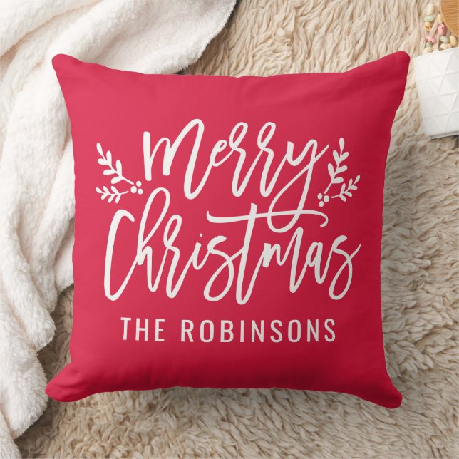 Merry Christmas Red Modern Custom Family Cushion (Blanket)