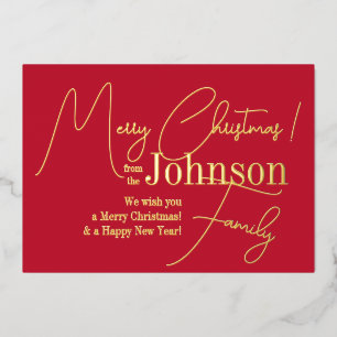 Merry Christmas Red Modern Real Gold Foil Holiday Card