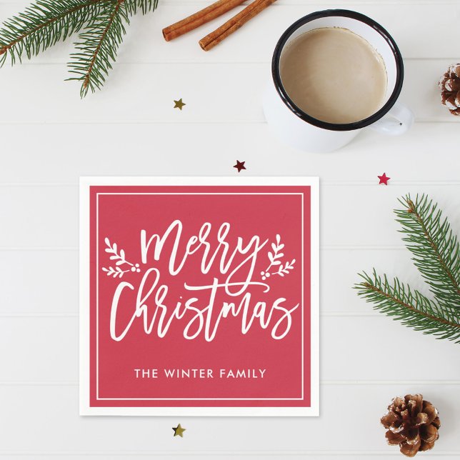 Merry Christmas Red Modern Script Holiday Napkin (Creator Uploaded)