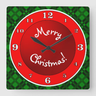 Merry Christmas Red n Green Square Wall Clock