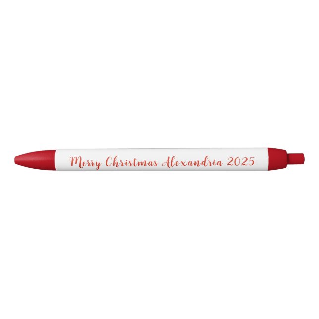 Merry Christmas Red Name 2025 Black Ink Pen (Front)