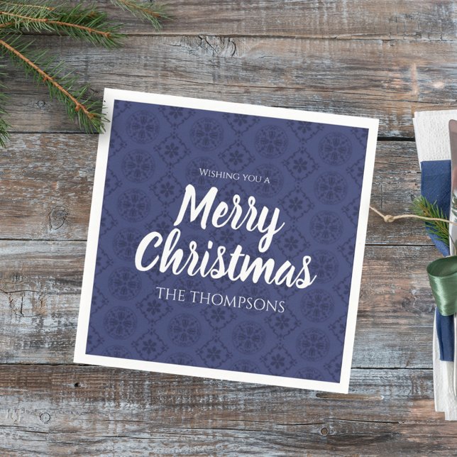 Merry Christmas Red Navy Blue Simple Snowflake  Napkin (Creator Uploaded)