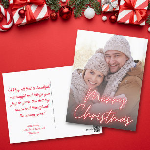 merry christmas red neon handwriting photo holiday postcard