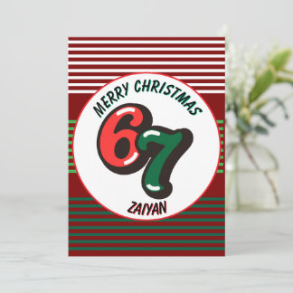 Merry Christmas Red Numbers 6 & 7 Custom Name Holiday Card