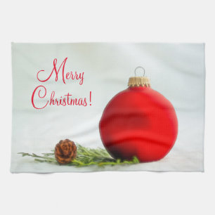 Merry Christmas Red Ornament Kitchen Towel
