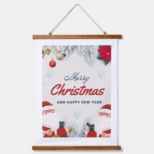 Merry Christmas Red Ornament with Gold Hanging Tapestry