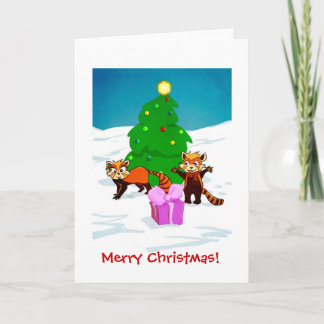 Merry Christmas Red Pandas Holiday Card