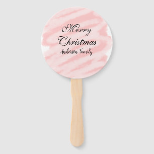 Merry Christmas red pastel watercolor abstract tex Hand Fan