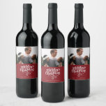 Merry Christmas Red Photo Christmas Wine Label<br><div class="desc">Custom Christmas holiday wine labels in our red photo "Merry Christmas" design. Customise with your photo and names. Visit our store to see all coordinating Christmas cards   accessories in this design.</div>