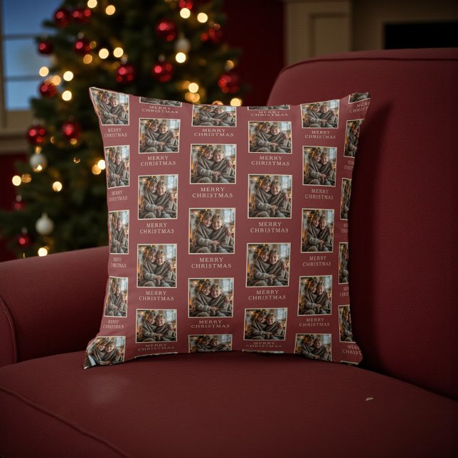 Merry Christmas Red Photo Holiday Cushion (Creator Uploaded)