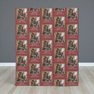 Merry Christmas Red Photo Holiday Fleece Blanket