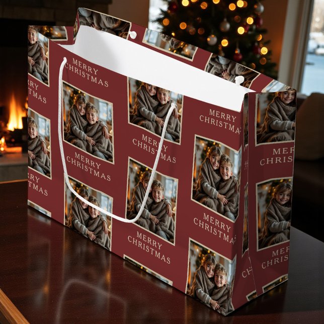 Merry Christmas Red Photo Holiday Large Gift Bag (Creator Uploaded)