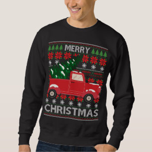 Merry Christmas Red Pickup Truck Tree Ugly Christm Sweatshirt