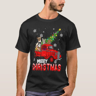 Merry Christmas Red Pickup Truck Xmas Tree Cats Fa T-Shirt