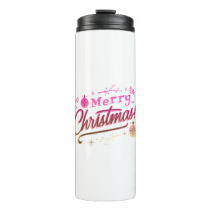 Merry Christmas Red Pink festive design Thermal Tumbler