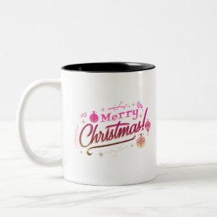 Merry Christmas Red Pink festive design Two-Tone Coffee Mug
