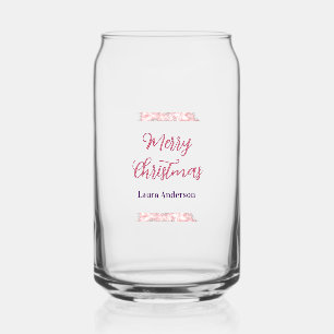 merry christmas red pink glitter lines name retro can glass