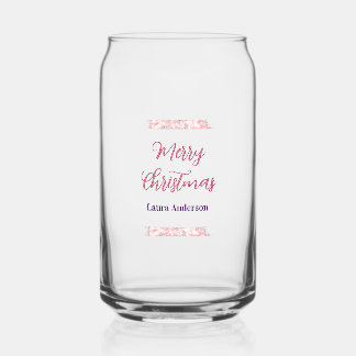 merry christmas red pink glitter lines name retro  can glass