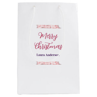 merry christmas red pink glitter lines name retro  medium gift bag
