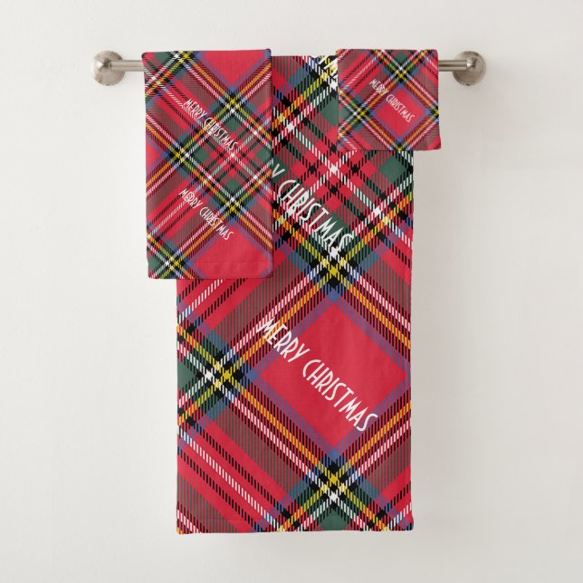MERRY CHRISTMAS RED PLAID BATH TOWEL SET (Insitu)