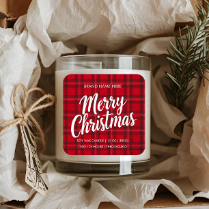 Merry Christmas Red Plaid Candle Sticker   Holiday