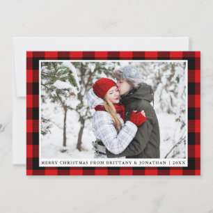 Merry Christmas Red Plaid Couple Photo Card