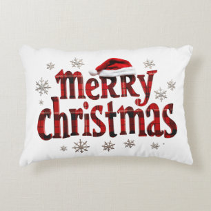 merry christmas red plaid decorative cushion