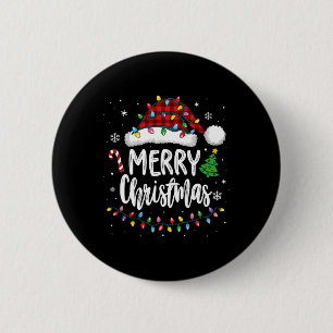 Merry Christmas Red Plaid Family Lights Xmas Men W 6 Cm Round Badge