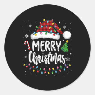 Merry Christmas Red Plaid Family Lights Xmas Men W Classic Round Sticker