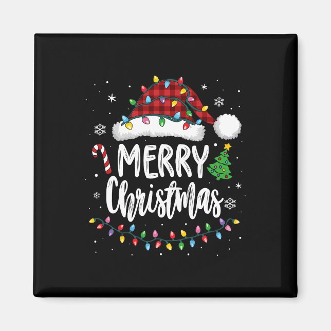 Merry Christmas Red Plaid Family Lights Xmas Men W Magnet (Front)