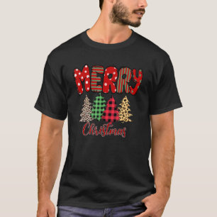 Merry Christmas Red Plaid Leopard Xmas Tree Christ T-Shirt
