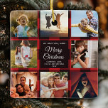 Merry Christmas Red Plaid Multiple Photo Collage Ceramic Ornament<br><div class="desc">Perfect gift for the Holidays: A custom modern trendy Instagram Photo Collage ornament with a personalised message and 16 favourite family photos on a red buffalo plaid background. Make this into a keepsake present for your mum, dad, sister, aunt, or any other family member or friend - it'll bring a...</div>