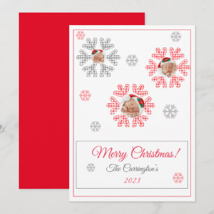 Merry Christmas Red Plaid Snowflakes Photo Holiday