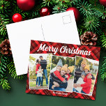 Merry Christmas Red Plaid Tartan 3 Photo Holiday Postcard<br><div class="desc">A classic red plaid tartan pattern behind your 3 holiday vertical family photo collage for a festive,  traditional Merry Christmas postcard. Simple and beautiful Christmas postcards.</div>