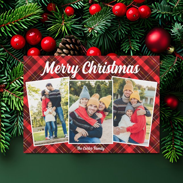 Merry Christmas Red Plaid Tartan 3 Photo Magnet (Creator Uploaded)