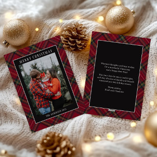 Merry Christmas Red Plaid Tartan Photo Holiday Card