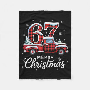 Merry Christmas Red Plaid Truck Buffalo Family 67 Fleece Blanket