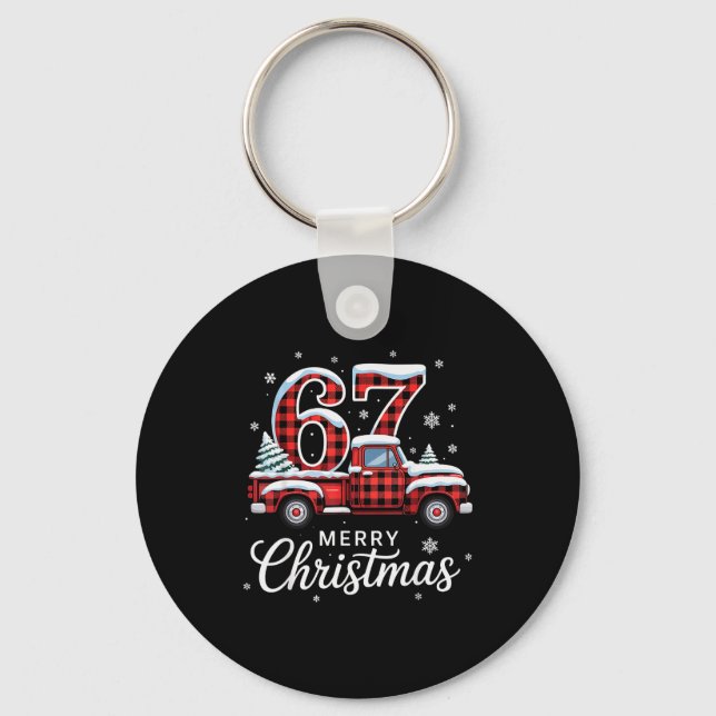 Merry Christmas Red Plaid Truck Buffalo Family 67  Key Ring (Front)