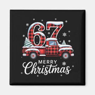 Merry Christmas Red Plaid Truck Buffalo Family 67  Magnet