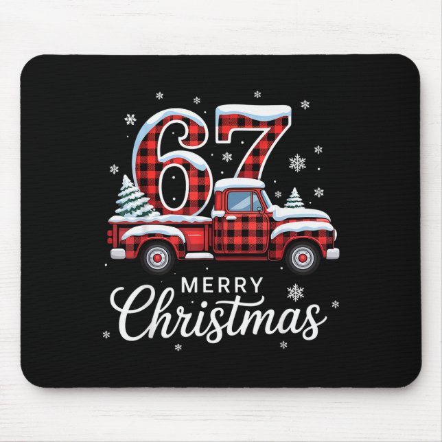 Merry Christmas Red Plaid Truck Buffalo Family 67  Mouse Mat (Front)