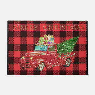 Merry Christmas Red Plaid, Truck, Tree Doormat