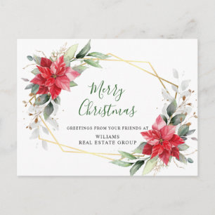 Merry Christmas Red Poinsettia Corporate Greeting Postcard