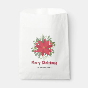 Merry Christmas red poinsettia floral christmas Favour Bags