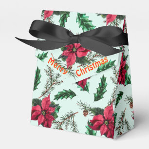 Merry Christmas Red Poinsettia Greenery Gift Box