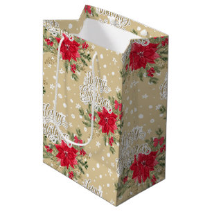 Merry Christmas Red Poinsettia Medium Gift Bag