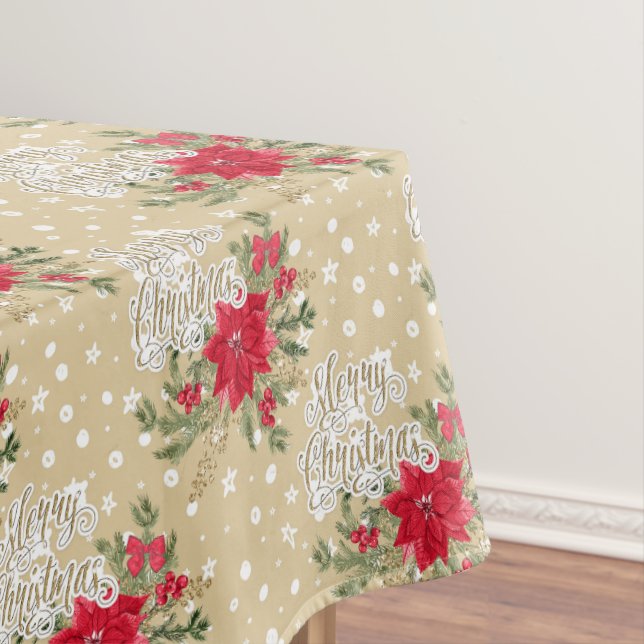 Merry Christmas Red Poinsettia Tablecloth (In Situ)