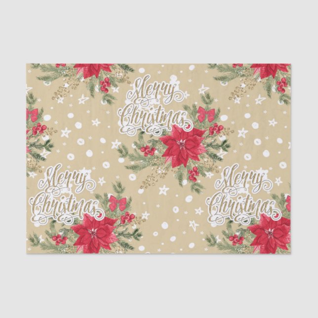 Merry Christmas Red Poinsettia Tissue Paper (Front)