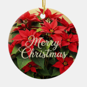 Merry Christmas Red Poinsettias Ceramic Tree Decoration