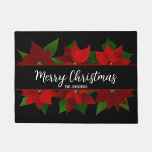 Merry Christmas Red Poinsettias  Doormat
